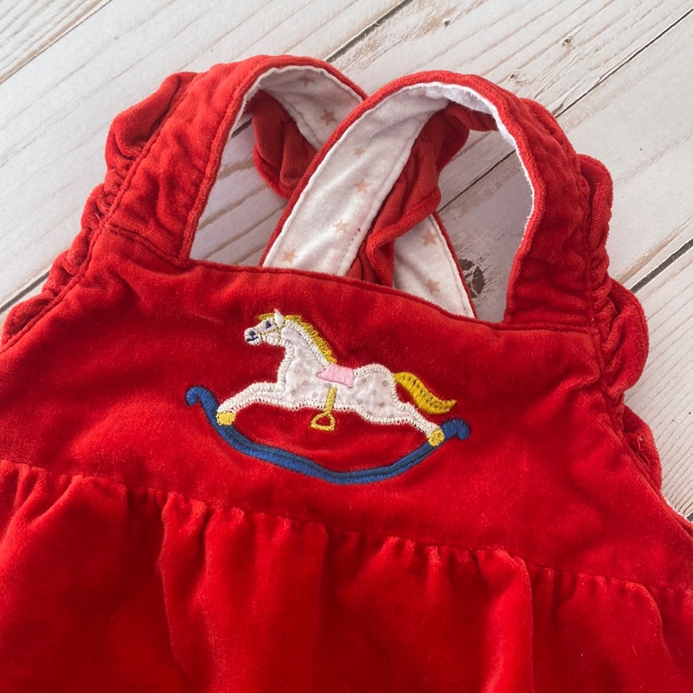 Baby Boden Red velvet one piece jumper rocking horse Size 18-24 months